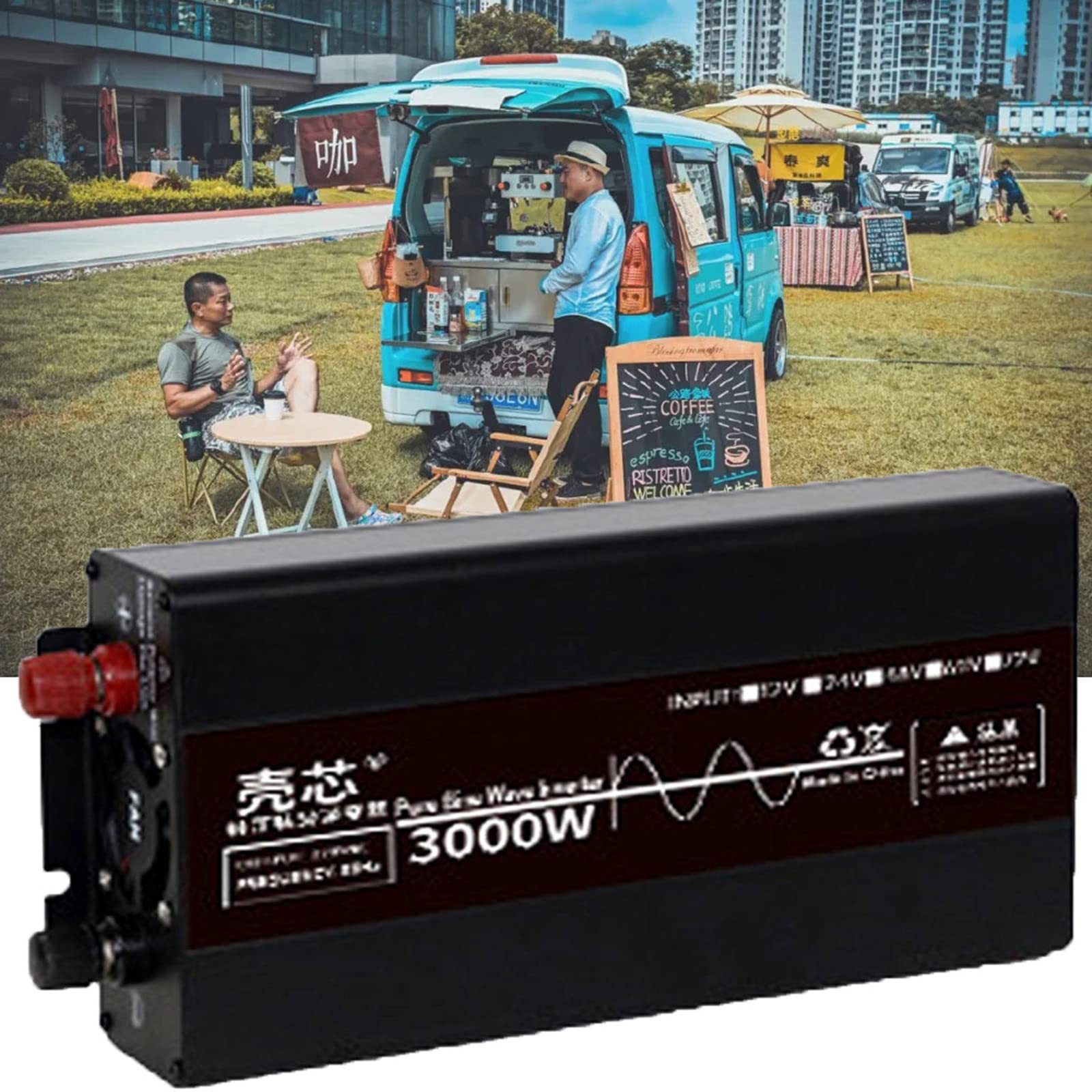 Inversor de Potencia sinusoidal Pura Pantalla LCD DC 12V 24V 48V a AC 100V 220V convertidor, Inversor de Potencia para automóvil Convertidor de Voltaje sinusoidal Puro, 3000W-12Vto110V
