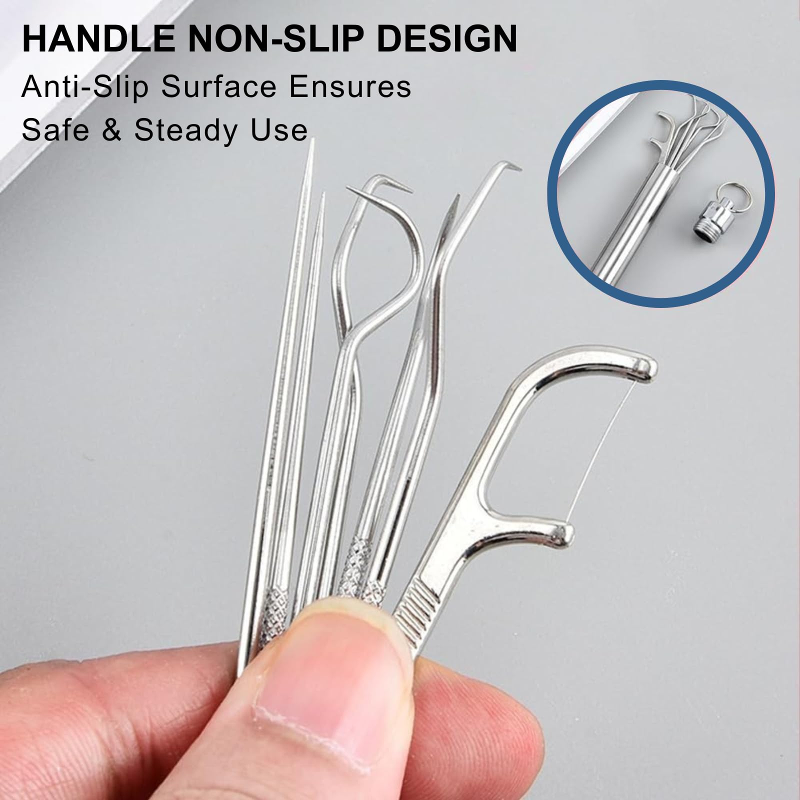 Solitude 7 in 1 Teeth Cleaning Tool Kit | Portable Stainless Steel Dental Tools for Outdoor Camping, Travel, and Braces Maintenance | Toothpicks Pocket Set with 50 Pieces Dental Floss 3