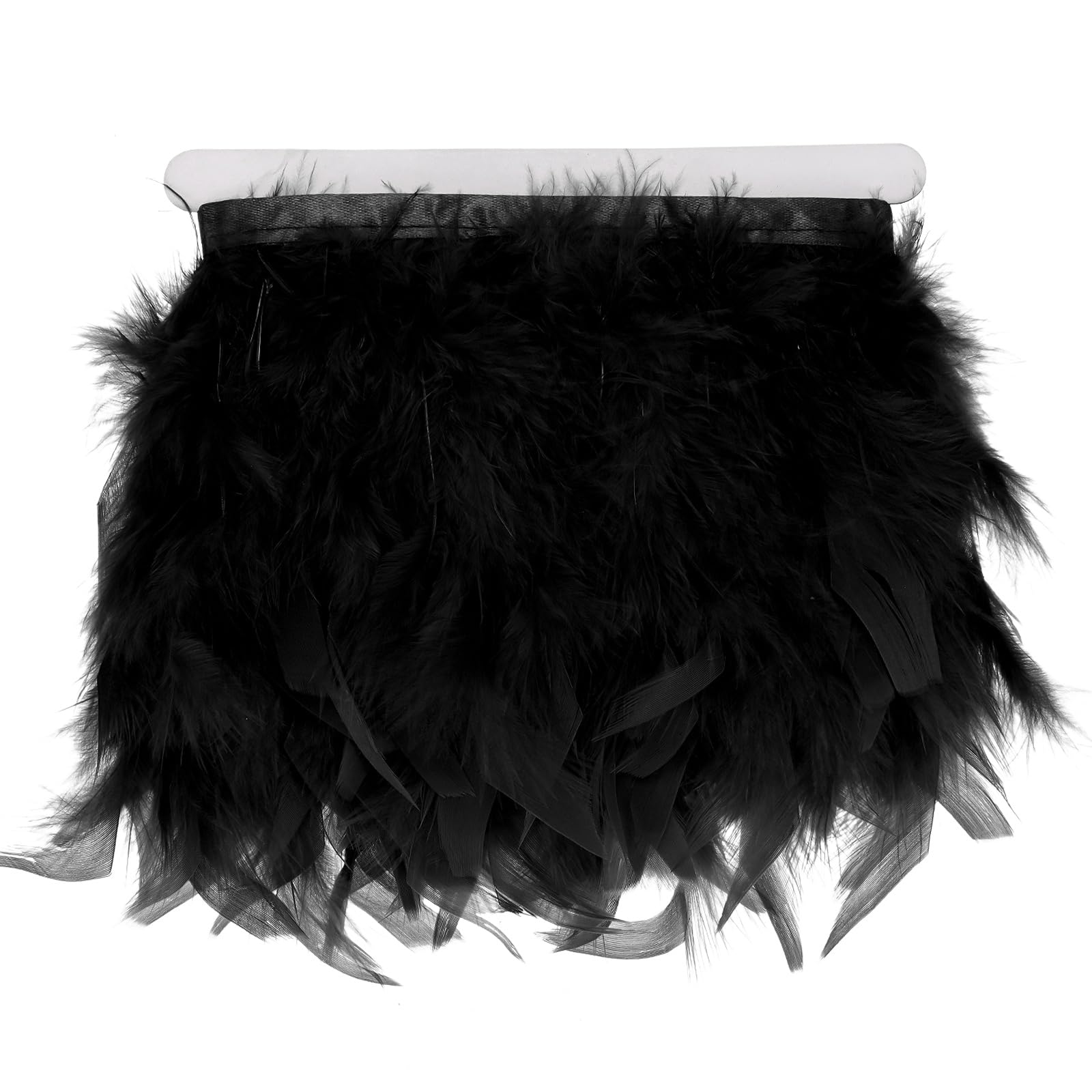 M METERXITY 1-Pack Turkey Feather Trim Fringe, 2 Yards 10-15 cm Natural Fluffy Feather Trim for Crafting/DIY Sewing/Party Clothing/Wedding Dress Decoration/Dream Catcher [Black]
