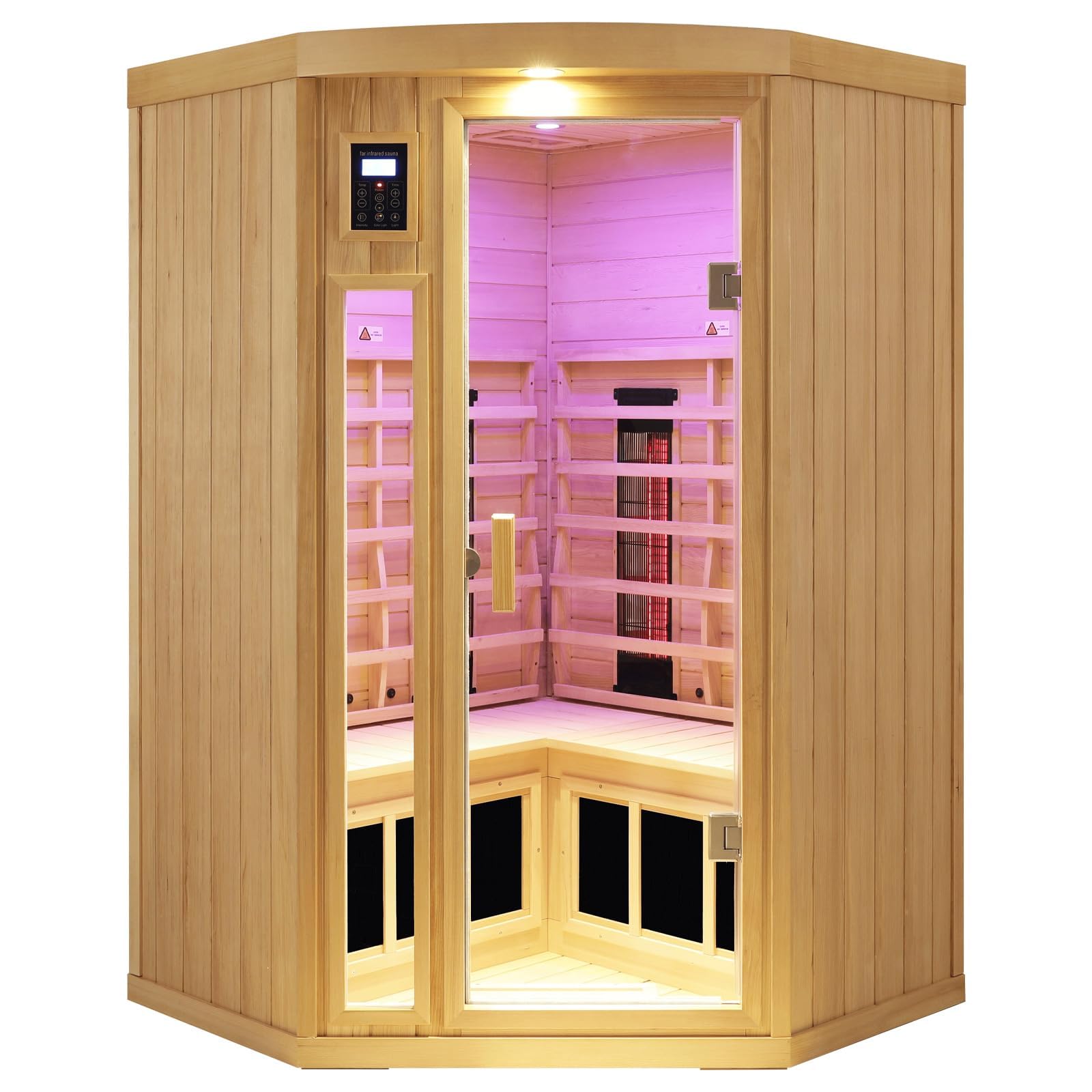LTCCDSS Ceramic Infrared Sauna 2-3 Person, Far Infrared Sauna, Corner Indoor Sauna with 1750W, Low EMF 5 Heaters+4 Ceramic Heating Cube, 2 Bluetooth Speakers, Chromotherapy, LCD Display Dual Control