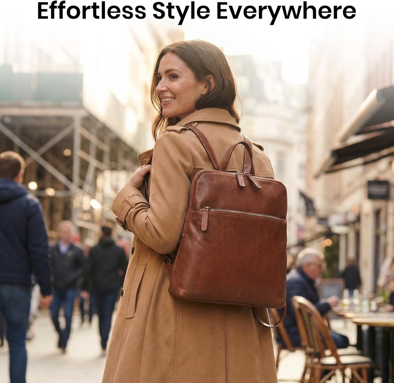 Genuine Leather Backpack for Women - 12.5 Inch with Adjustable Shoulder Strap - Stylish and Durable (Tan) - Image 2