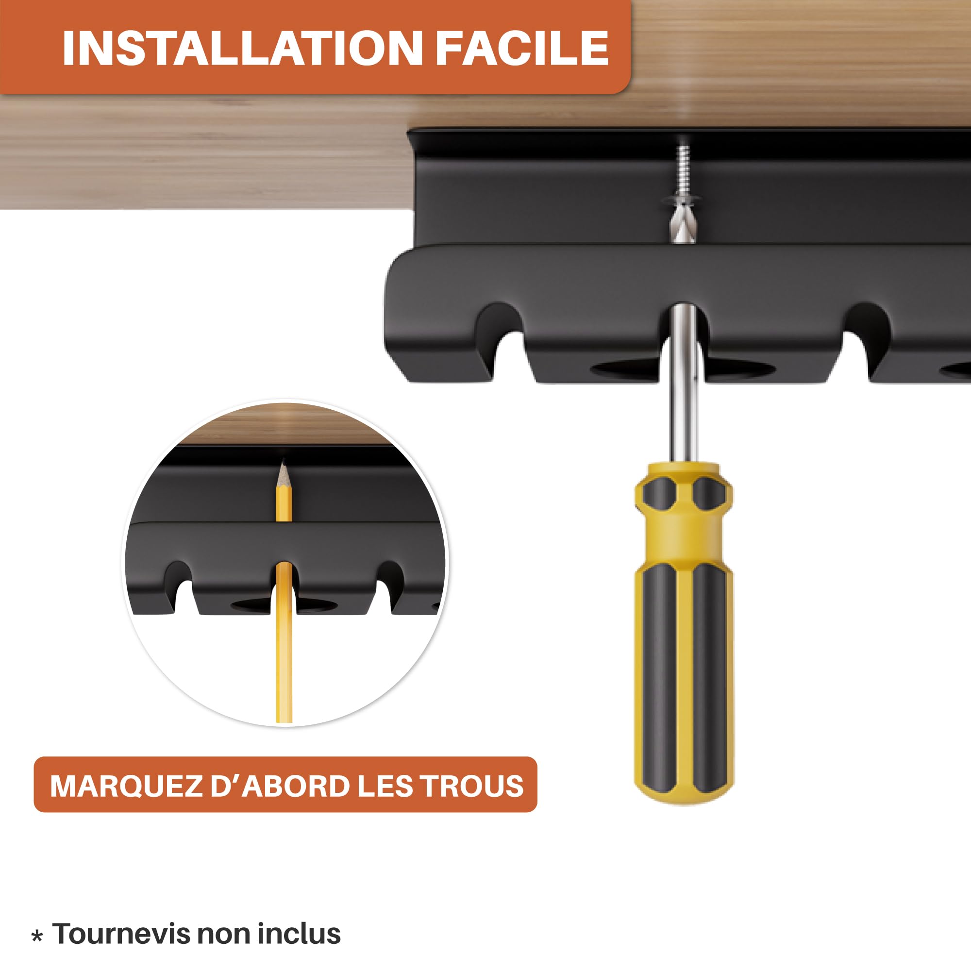 Chemin de Cable (Set de 2) en Acier Noir - Montage Rapide et Facile - Cable Management Solide et Pratique - Jusqu'à 5kg