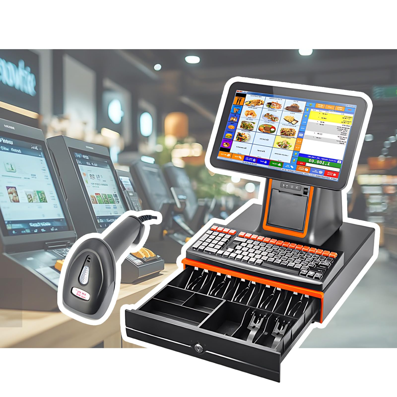 Monitor de Caja registradora con Tableta móvil, Caja registradora Inteligente, Caja registradora Inteligente Todo en uno, con Impresora de Tickets integrada, escáner y Caja registr