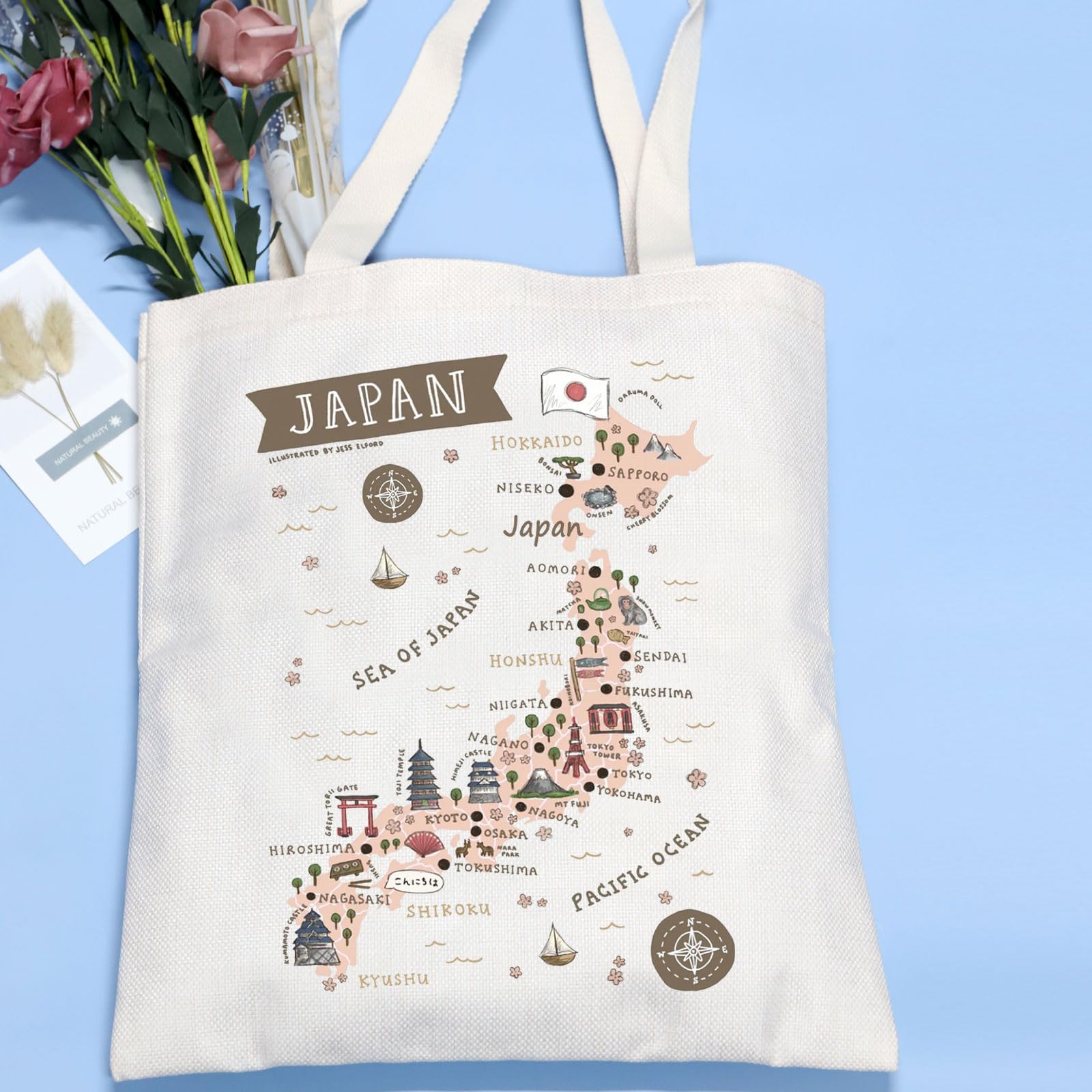 VAMSII Japanese Landmarks & Animals Lover Tote Bag - Tokyo Souvenir