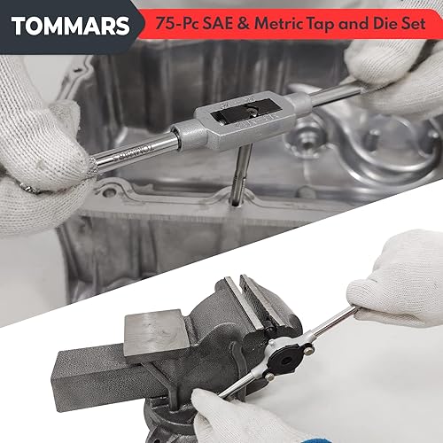 Miniatura 2 de TOMMARS Juego de 75 piezas de tarjas y machuelos, llaves de rosca hexagonal SAE y métrica, tarjas y machuelos de tamaño métrico M3 a M12 y tamaños