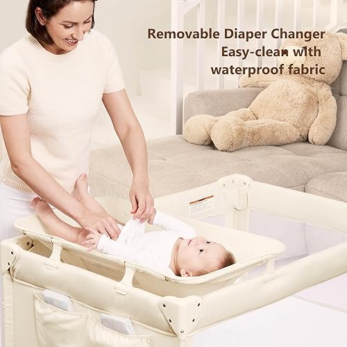 Miniatura 5 de ANGELBLISS Cuna de cuna para bebé, paquete y juega con colchón, cambiador de pañales, corrales de configuración de un solo empuje, desde bebés hasta
