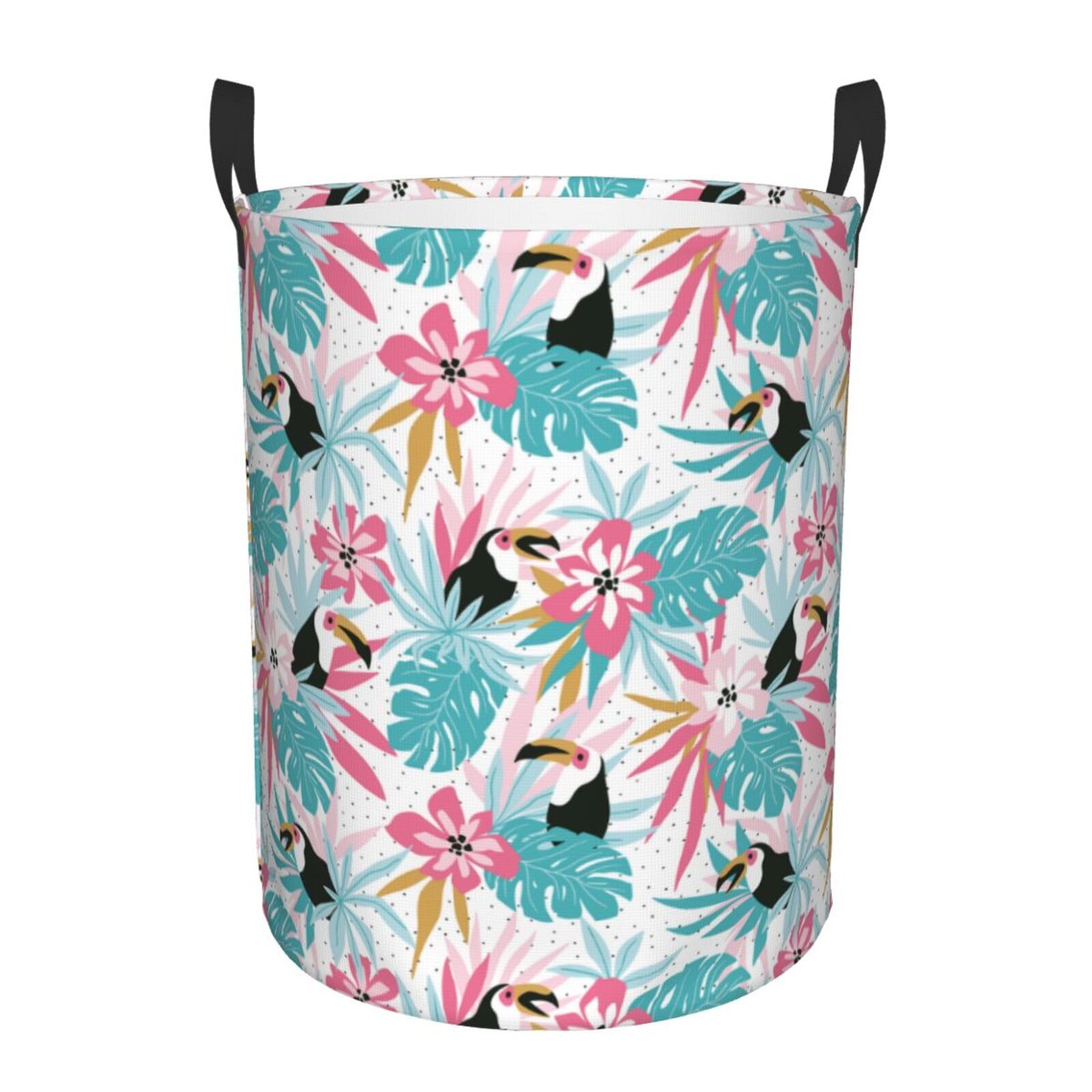 Laundry Basket Leaves and Toucans Laundry Hamper Waterproof Idea Hampers Large Collapsible Baskets with Handle Suitable for Bedroom Bathroom Utility Room Kitchen