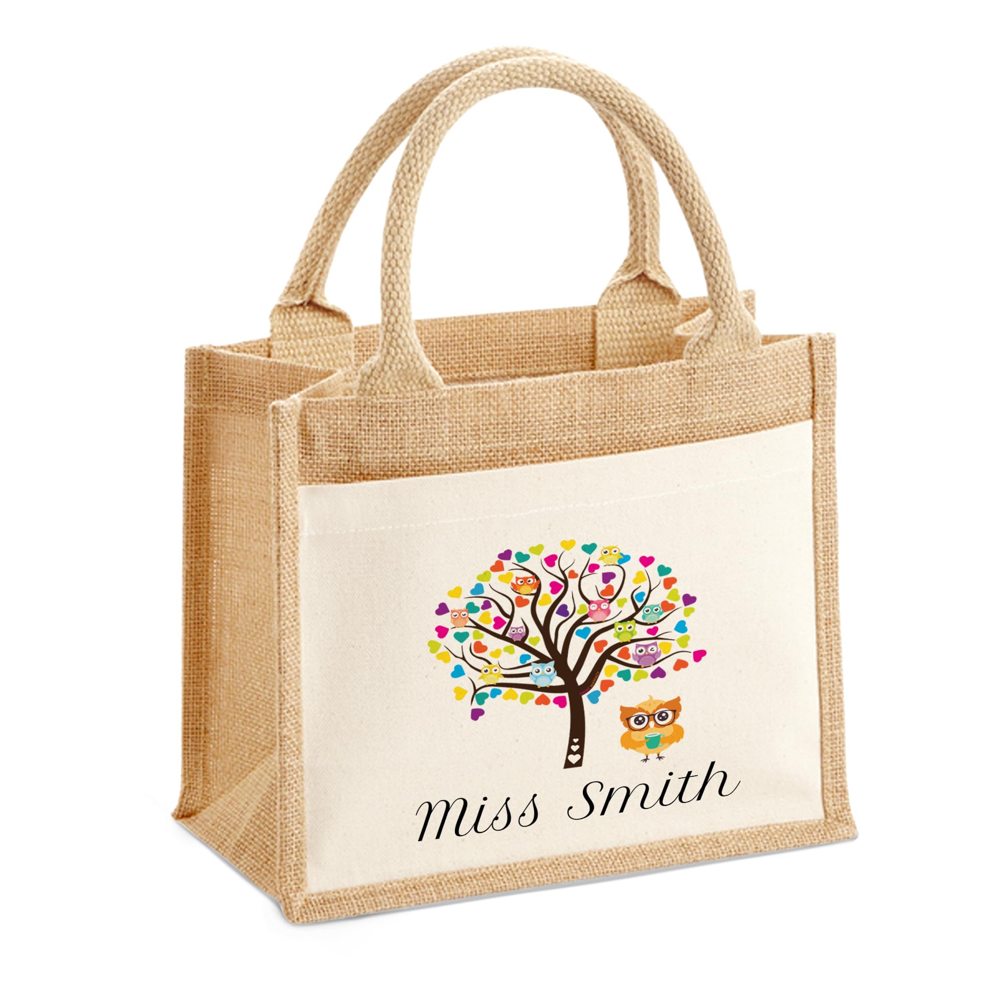 Personalised Teacher Bag with Custom Name, Hessian Jute Teacher Tote Bag, End Of Term Gift Thank You Gift for Teachers Assistants, TAs & Nursery Staff, Teacher Stuff Bag Present — image 1
