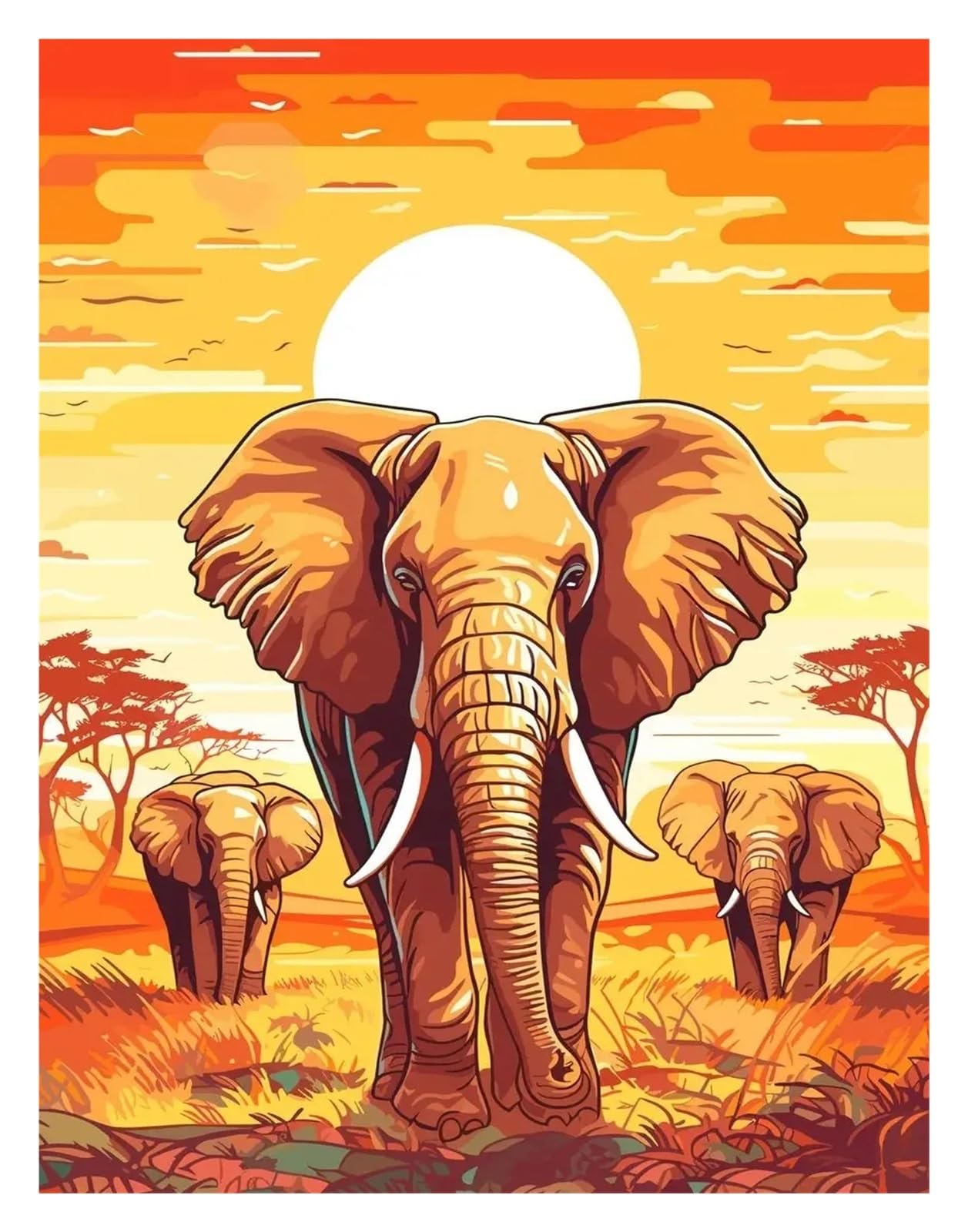 Pósteres de puesta de sol con elefantes africanos para decorar un salón acogedor