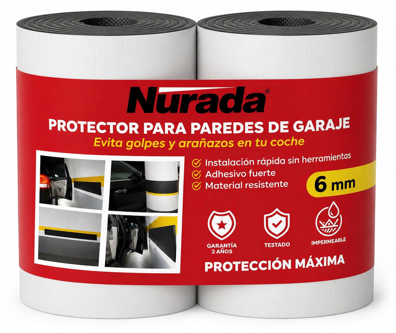 Protettore per Parete e Colonna da Parcheggio – 2 Rulli di Schiuma Autoadesiva da 2m x 20cm x 6,5mm, Imbottitura Antiurto per Porte Auto, Taglio su Misura, Alta Assorbenza – Nero