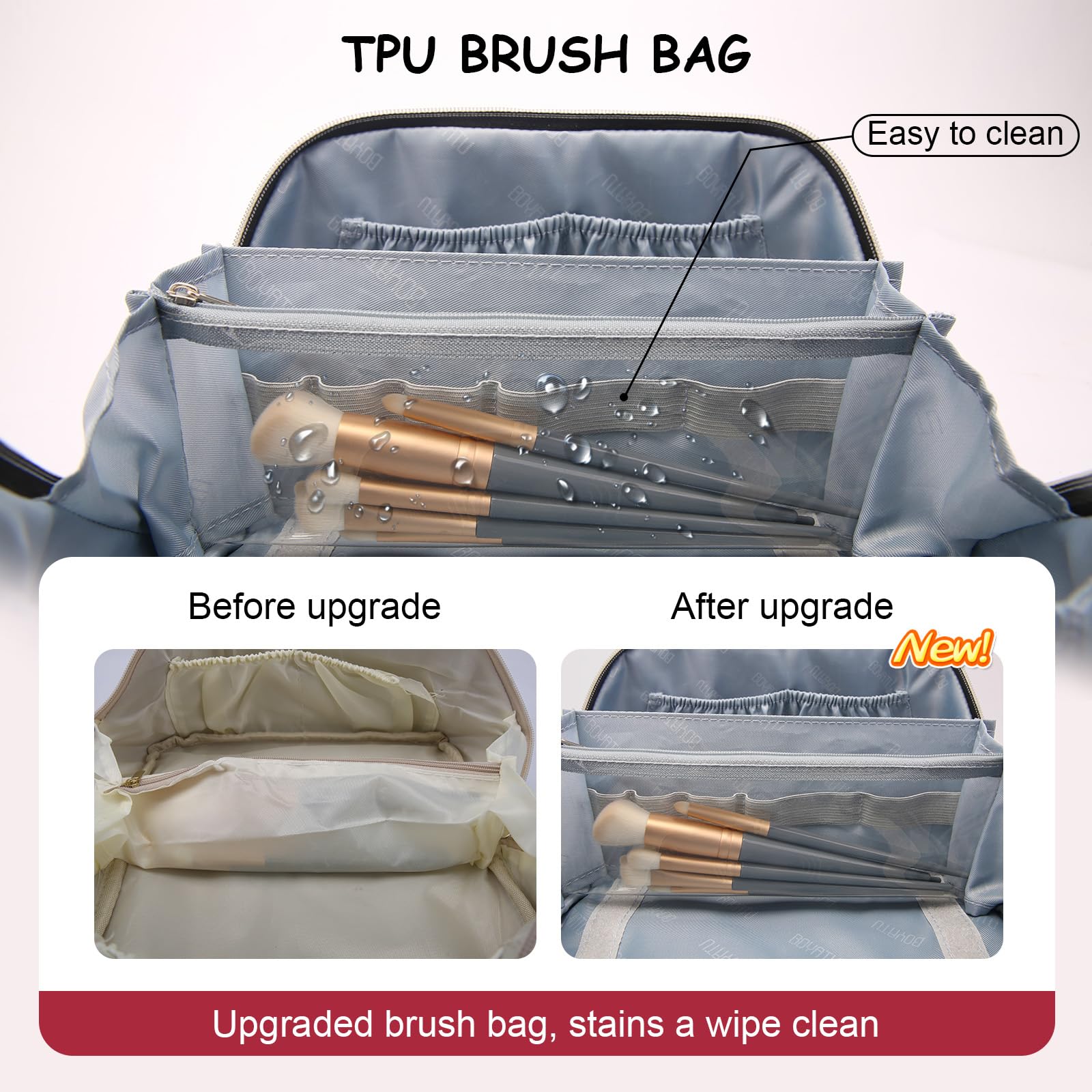 BOYATU Reise-Kosmetiktasche aus Leder für Damen, mit 2 Taschen, große Make-up-Tasche, tragbare Reise-Make-up-Tasche für Damen, Make-up-Organizer-Tasche