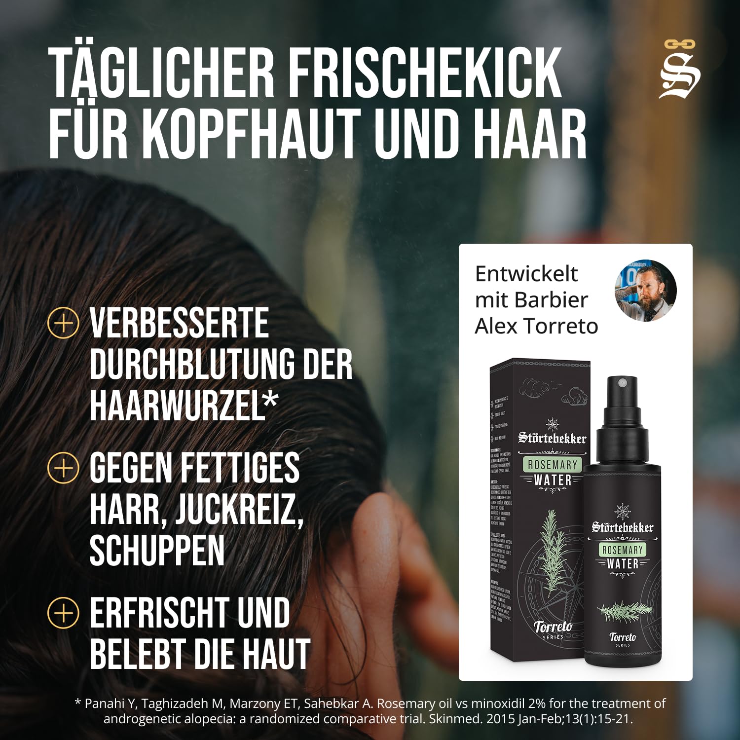 Störtebekker Premium Rosmarinwasser - Natürliches, erfrischendes Feuchtigkeitsspray - Rosmarin Wasser für fettige Kopfhaut und unreine Haut - Haarpflege vegan, ohne Silikone (125 ml)