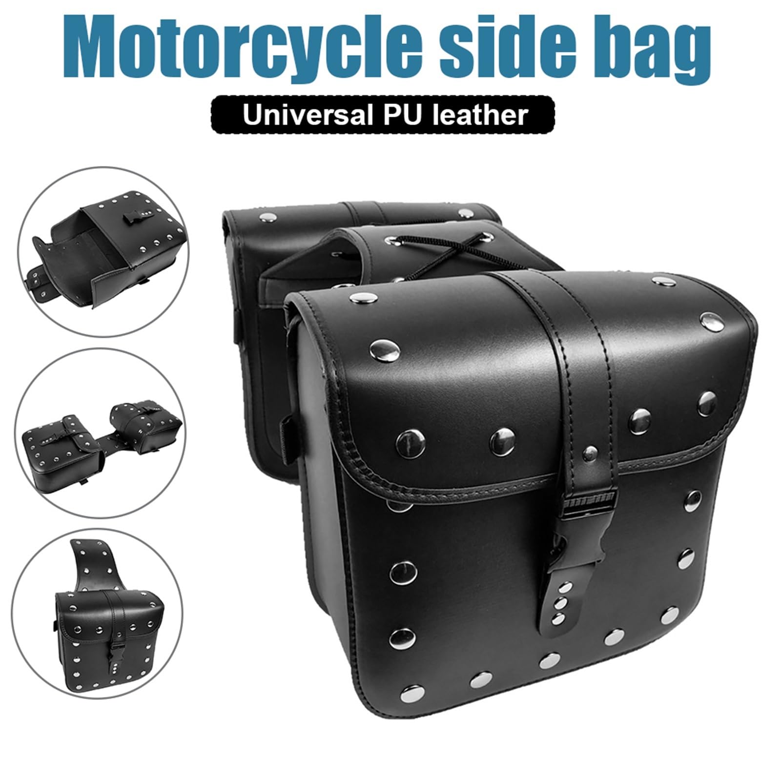 Lot De 2 Sacoches Latérales Universelles pour Moto, À Outils en Cuir PU pour Sportster XL883 XL1200