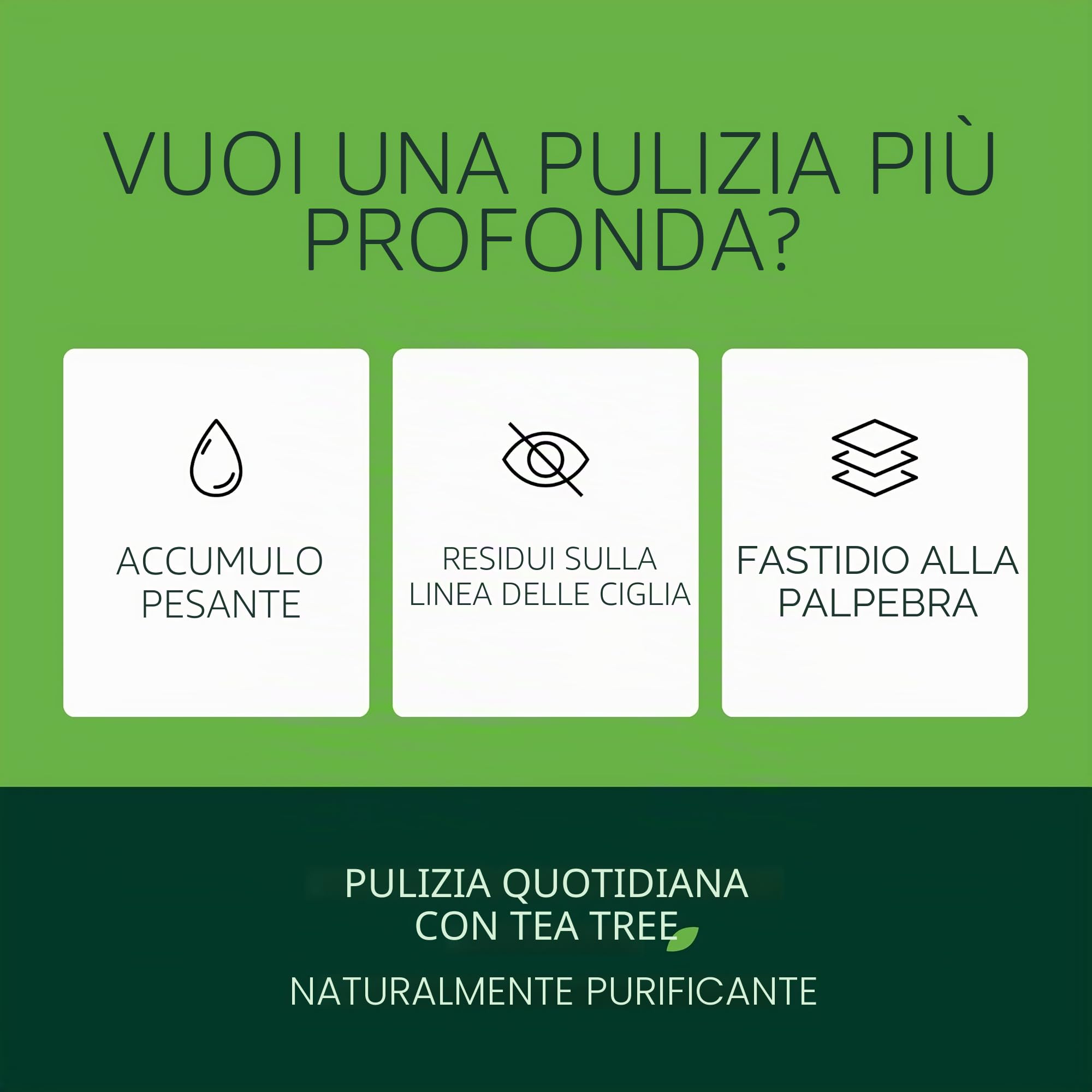 NOVEHA 180 salviette per palpebre e ciglia all'olio dell'albero del tè, con acido ialuronico, tè verde e camomilla, per blefarite e prurito agli occhi, salviette per ciglia confezionate singolarmente