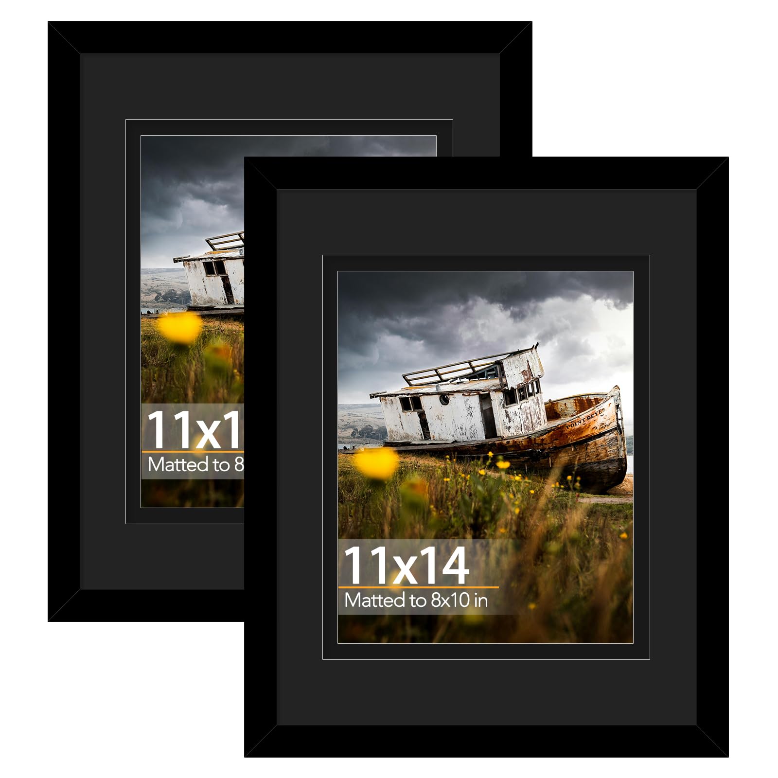 Photo 1 of QOTIB 11x14 Double Floating Mat Wood Picture Frame (2 Pack)
