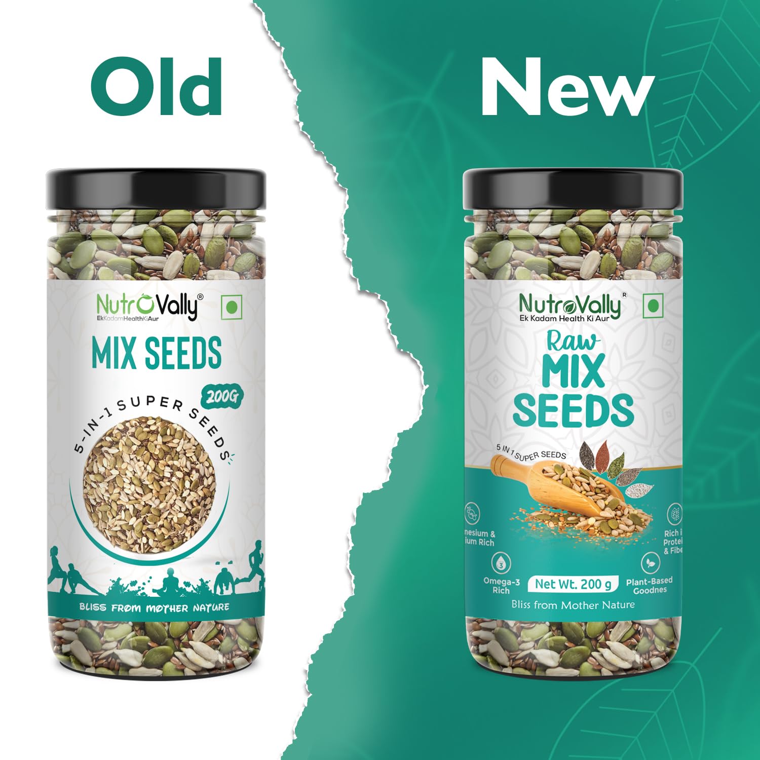 NutroVally Mix Seeds (200g) 5-in-1 Seeds Combo of Flax, Chia, Pumpkin, Watermelon & Sunflower Seeds | Superfood for Weight Management | Plant-Based Healthy Diet Snacks - Jar (200g) 3