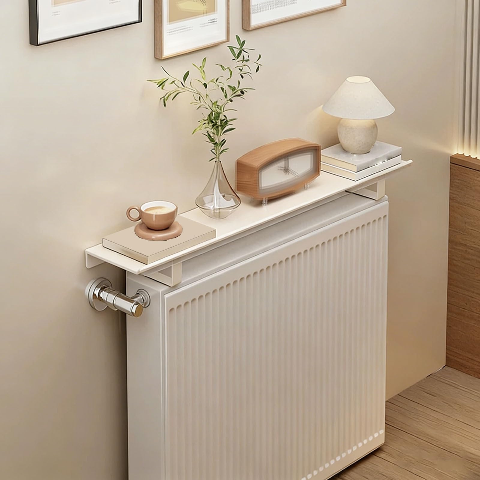Scaffale per termosifone in ferro battuto con pannello posteriore anti-collisione, design robusto portante per soggiorno, camera da letto e ufficio, decorazione per riscaldamento