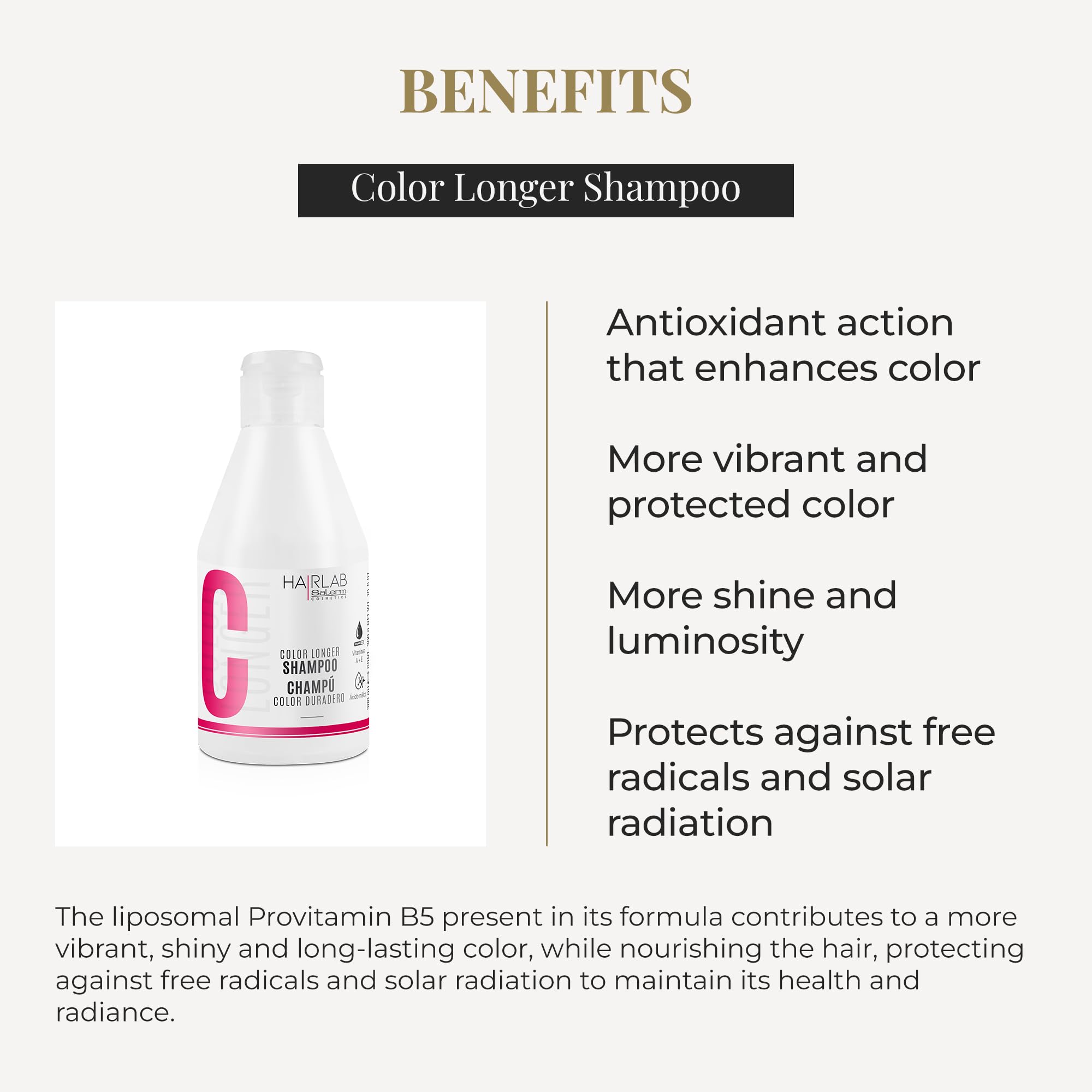 Salerm Shampoo for Dyed Bleached or Grey Hair, Color Longer Hair Lab Shampoo, 300ml, With Provitamin B5 and Vitamins A and E - Image 3