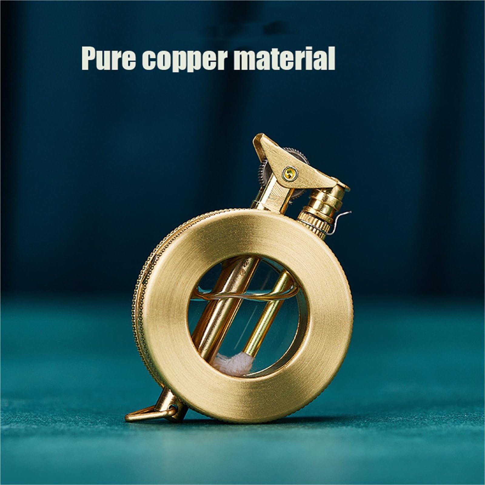 Encendedor de queroseno de cobre vintage con depósito de aceite transparente, recargable para barbacoa, velas, actividades al aire libre, regalo perfecto para hombres