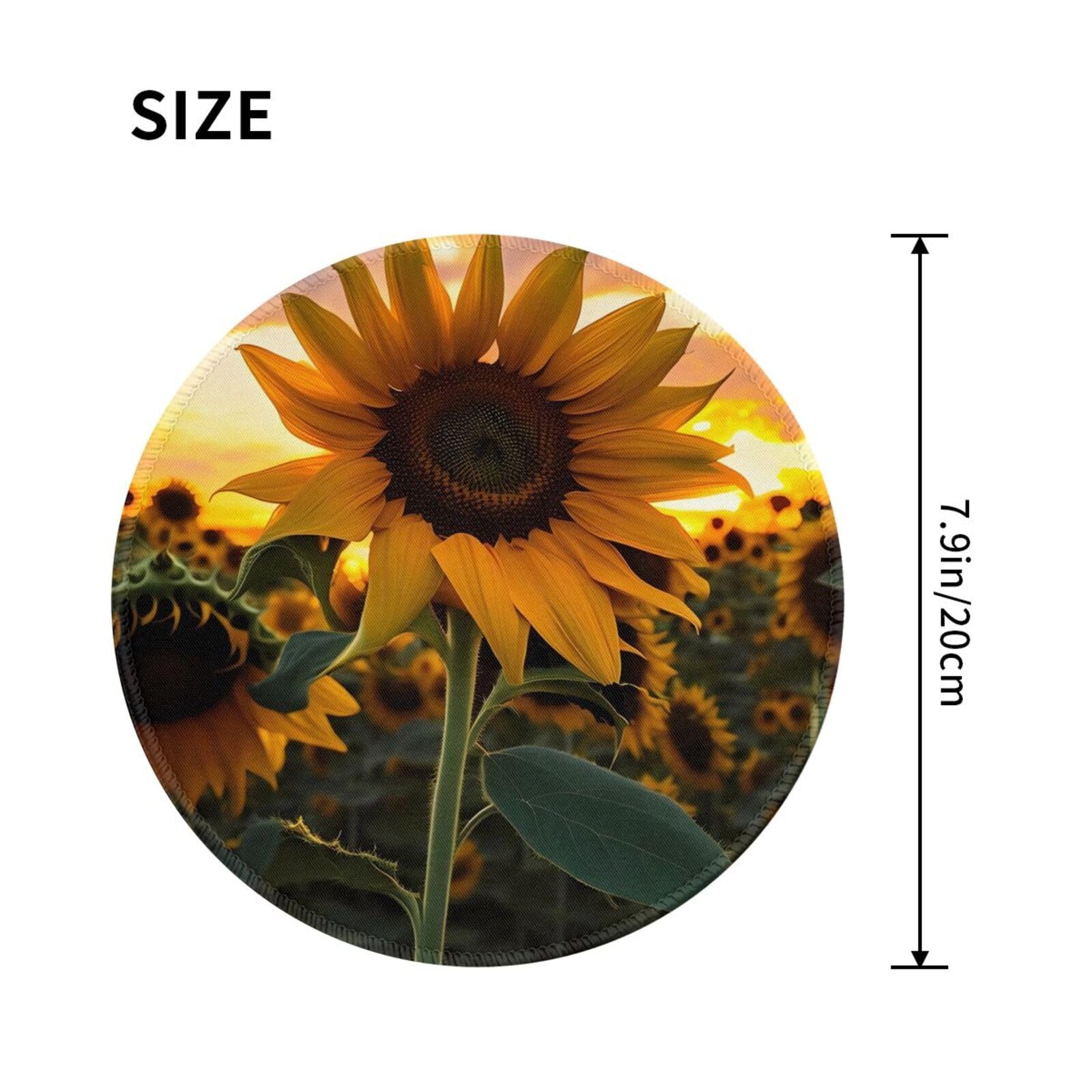Personalisiertes Mauspad Mit Sonnenblumen-Design – Rund, 20x20 Cm, Rutschfeste Gummiunterseite, Waschbar