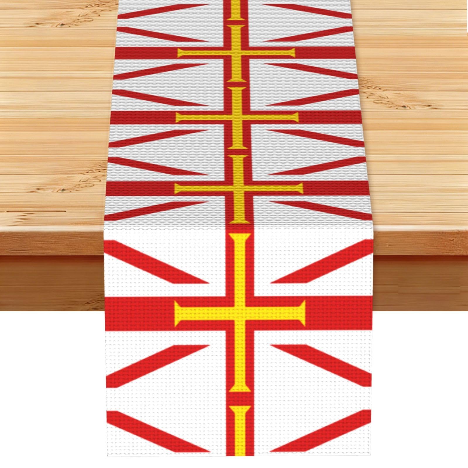 Flag of Guernsey Islands Print Table Runner World Cup-Themed Dining Table Decor for Coffee Dining Table and More