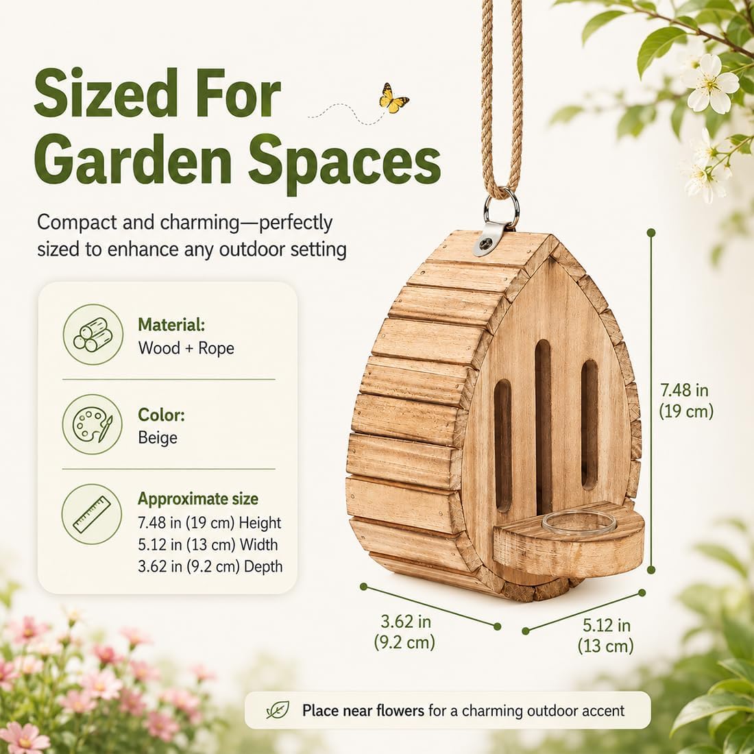 Schmetterlingshaus, Schmetterlingshotel aus Holz mit Seil & Futterstation, Bienenhotel Wetterfest, Wildbienen Nisthilfe, Insektenhotel für Bienen, Marienkäfer, Schmetterling Garten，2 Stück