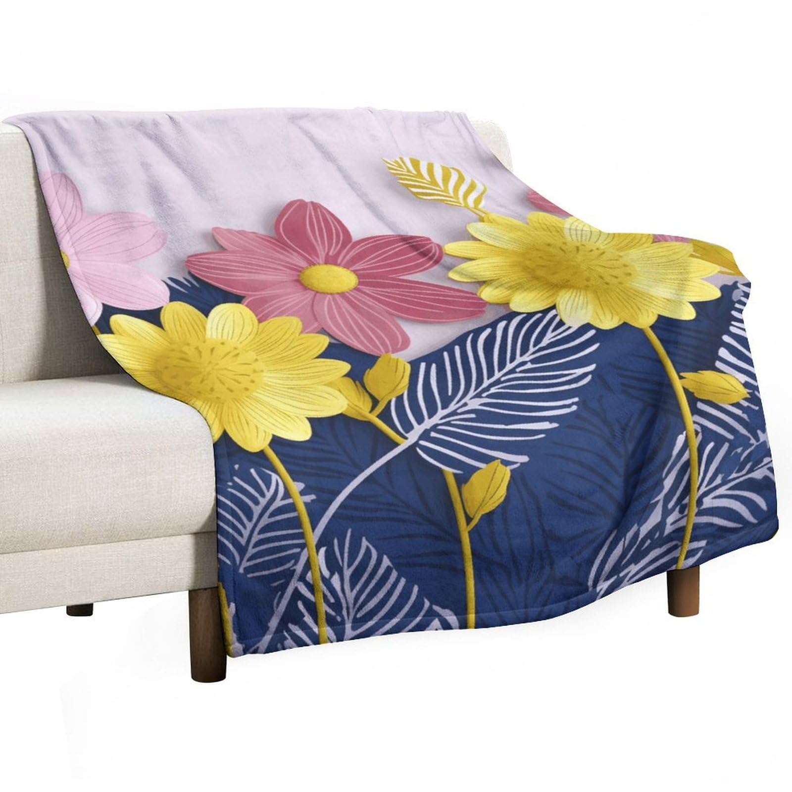 Couverture en flanelle pour pique-nique et voyage plaid fleuri de lit