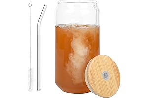 Premium Coke Can Glasses with Environmentally Friendly Bamboo Lid and Reusable Glass Straw