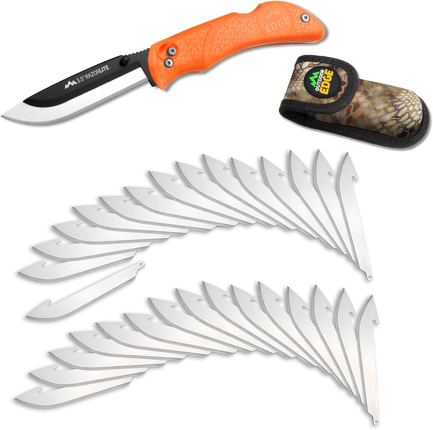 Product image of OUTDOOR EDGE Knives' RazorPro L Hunting Knife with Razor-Sharp Replaceable Blade features Non-Slip TRP Orange Handle, Belt Holster, & 30 Blades. Must-Have Field Dressing Knife for Your Hunting Gear