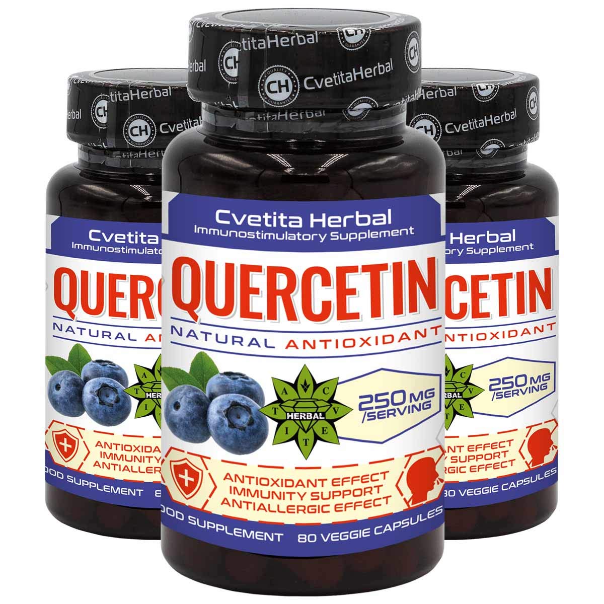 Quercetin | 80 vegetarische Kapseln x 250 mg (80 Tage Vorrat) | Sophora Japonica Extrakt | Hohe Absorption | Gesundes Herz-Kreislauf-System Antiallergisches Produkt von Cvetita Herbal (3)