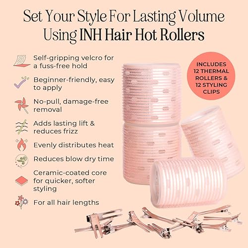 Miniatura 4 de INH Rodillos de pelo Mega Volume  Ligero y forrado de cerámica para establecer tu estilo uniformemente, rápido y con menos calor  12 rodillos