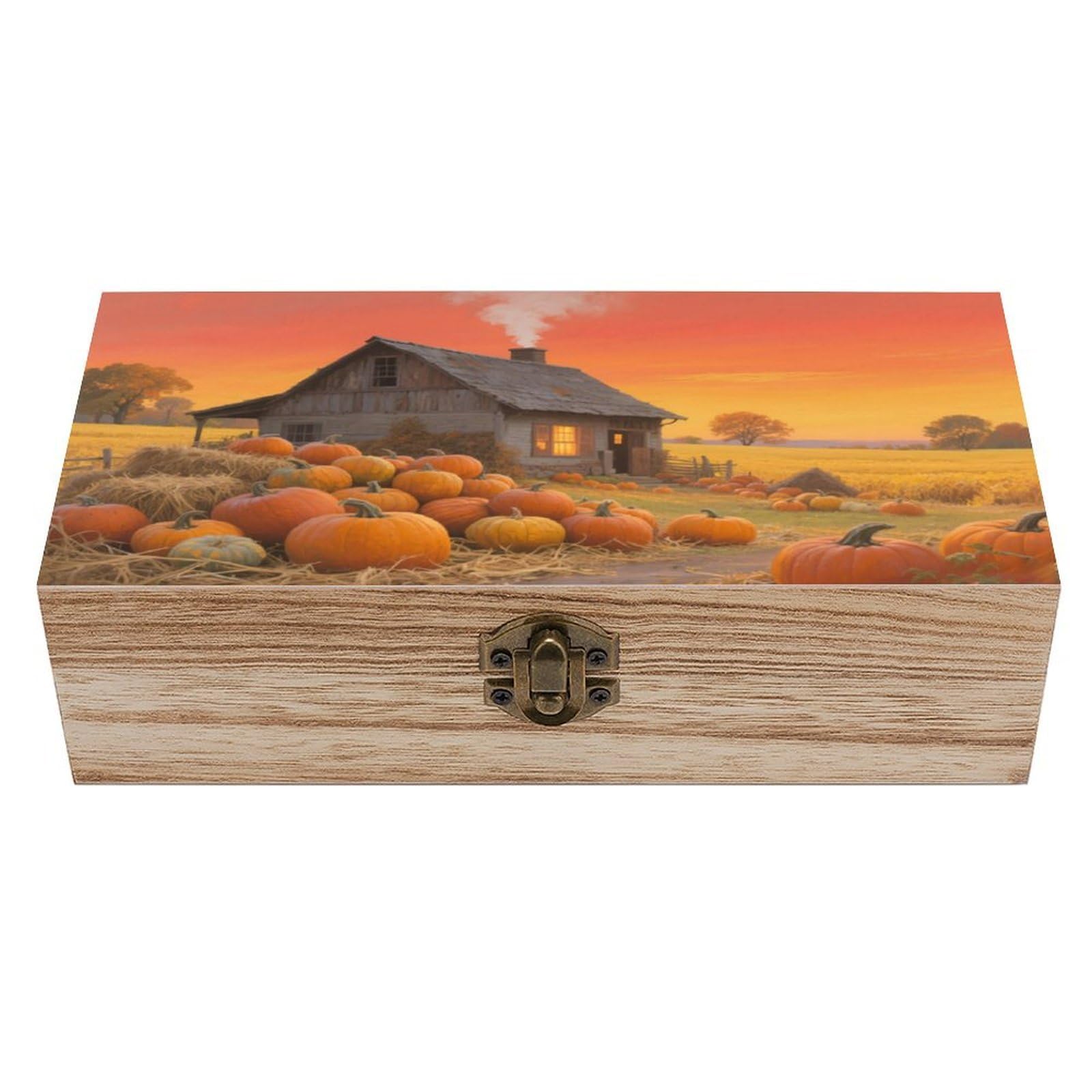 FodPand Decorative Keepsake Box Wooden Storage Boxes with Hinged Lid Handmade Farmhouse Pumpkin Wood Organizer Memory Treasure Box for Jewelry Craft Card Photo Storage Wedding Bridal Shower Gifts
