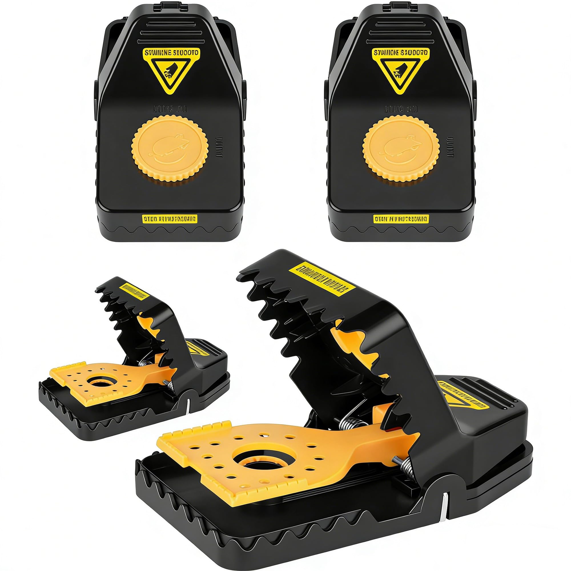4 Pack Rat Traps Super Heavy Duty Snap Traps, Instant Kill, High Sensitive, Reusable, Easy to Set, Safe for Family and Pets, Black and Yellow