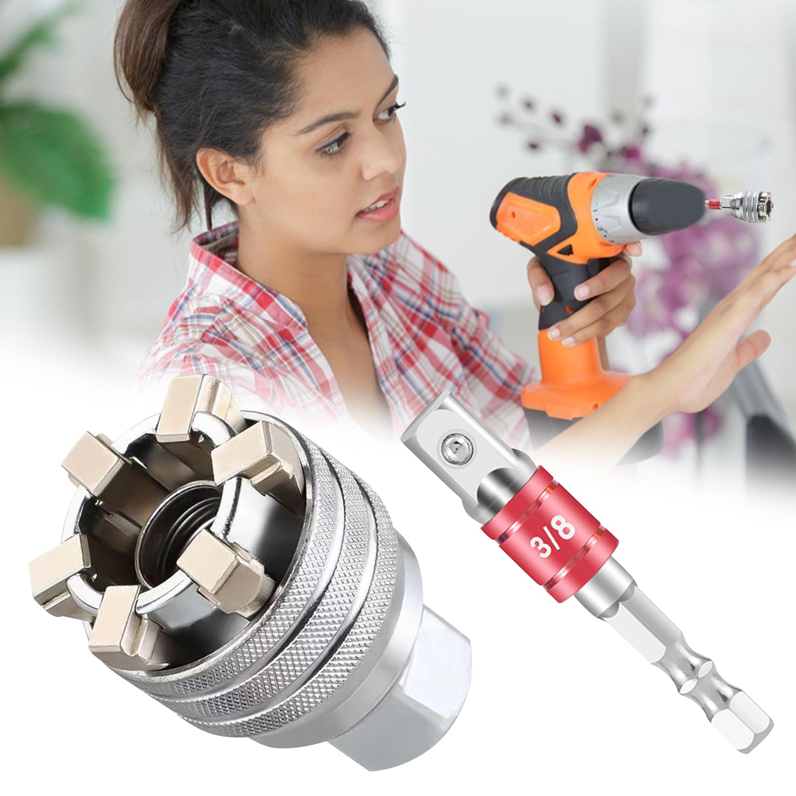 Skeadex Multifunctional Universal Socket Wrench Tool, Adjustable Universal Socket Wrench Set with Wrench, Metric 3/8 Inch Maintenance Tool (Set A)