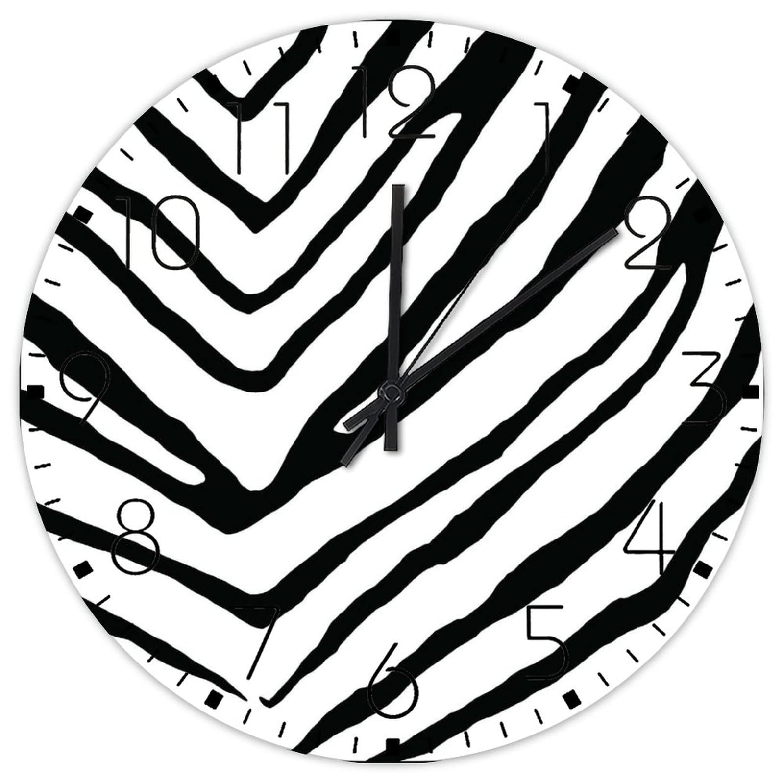 Horloge murale zèbre en bois sans tic-tac pour salon et man cave rétro