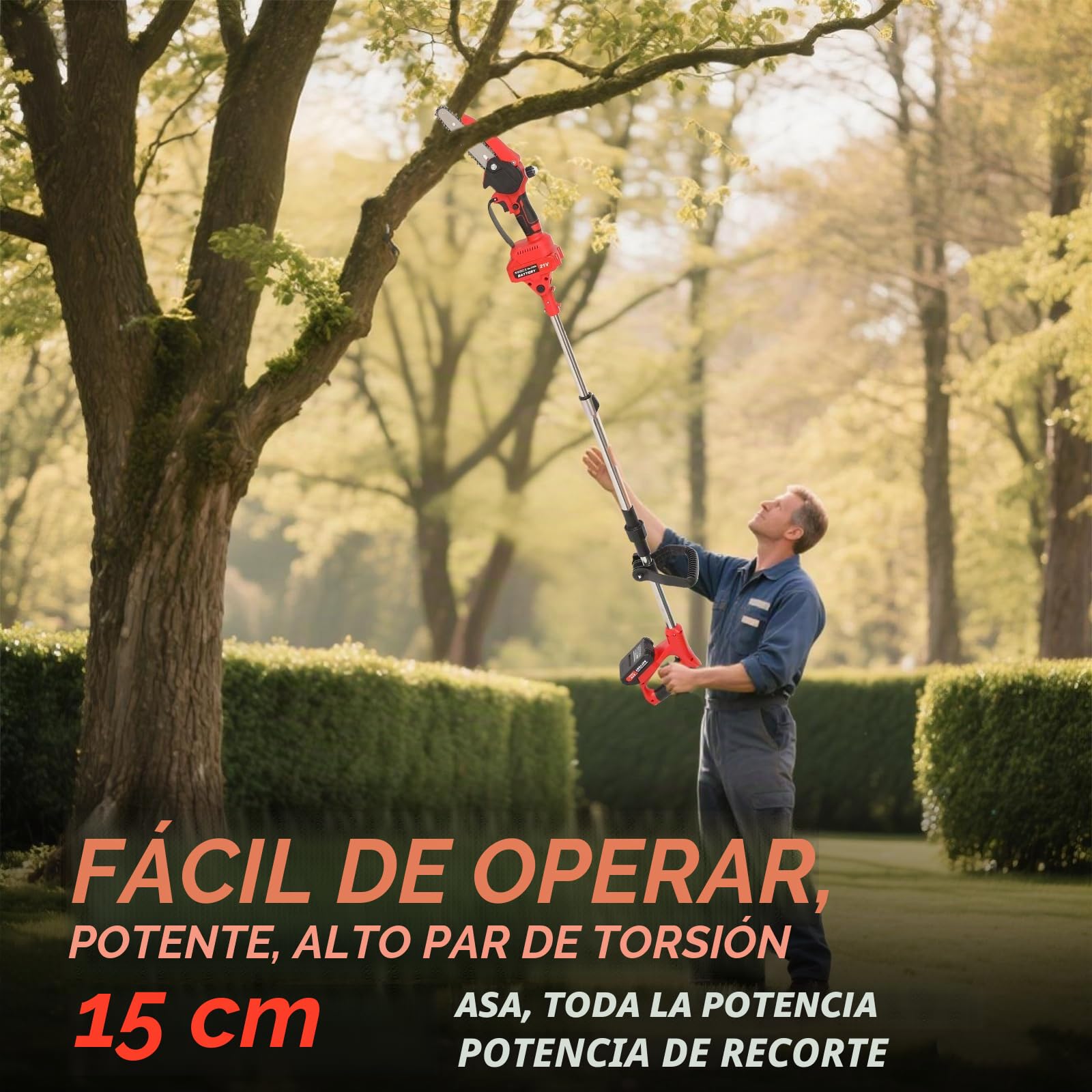 2 En 1 Podadora Inalámbrica Y Motosierra Inalámbrica De 8 Pulgadas, Sierra De Poda Telescópica Eléctrica, Barra De Extensión De 135 Cm, Podar Árboles Patio De Jardí(2 Baterías)