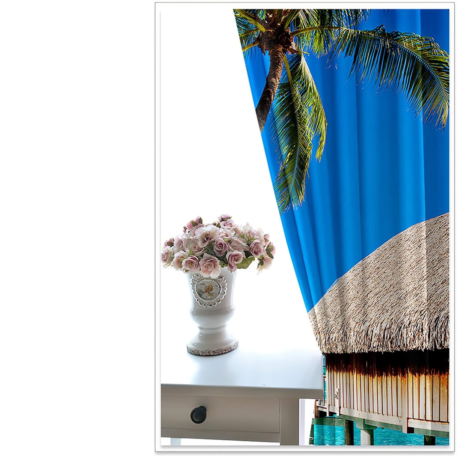 Schlafzimmer Vorhänge mit Schlaufen, 214x214cm Blau Grün Braun Meer und Palmenlandschaft Vorhang für Wohnzimmer