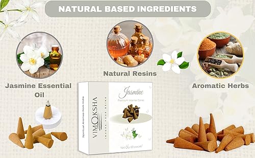 Miniatura 6 de Dhoop Conos para el hogar, paquete de 4, 240 piezas, jazmín, nagchampa, rosa, sandalia, fragancia de larga duración para yoga, meditación y