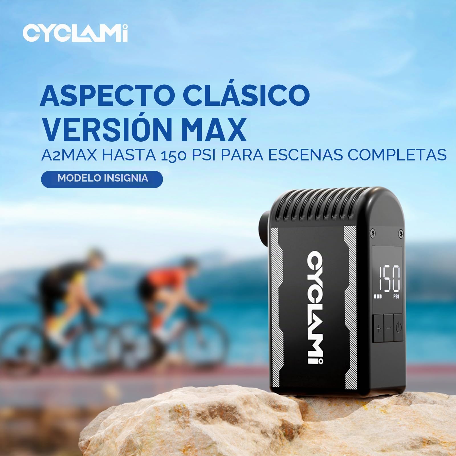 A2MAX Bomba de Bicicleta 150PSI Mini Eléctrico de la Bicicleta con Manómetro Digital Bomba Portátil Parada Automática con Válvulas Presta y Schrader para Bicicletas de Carretera y de Montaña