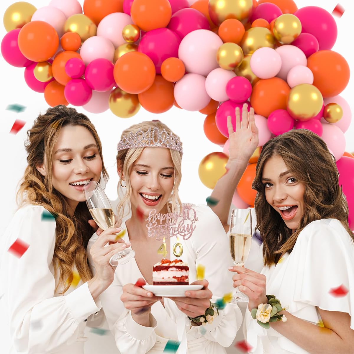 Hot Pink Orange Gold Balloon Garland Arch, 122PCS Rose Red, Metallic Gold Balloons Pink and Orange Party for Wedding Birthday Anniversary Valentine Day Party Decors