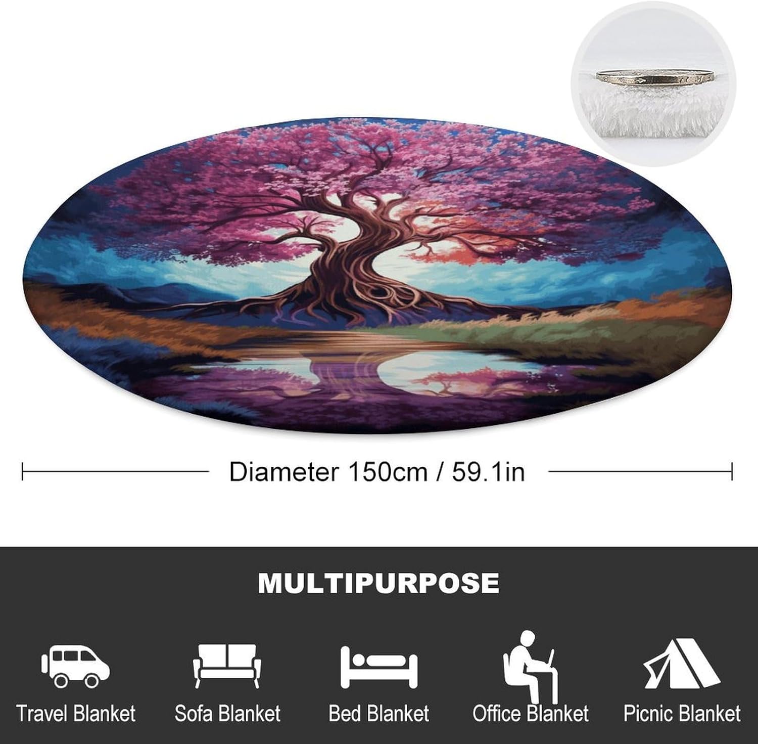 Color Tree Blanket Round Beach Tapestry Flannel Round Tablecloth Boho Beach Blanket Home Decor Indie Rug Comfortable Yoga Mat for Multi Scenario Usage