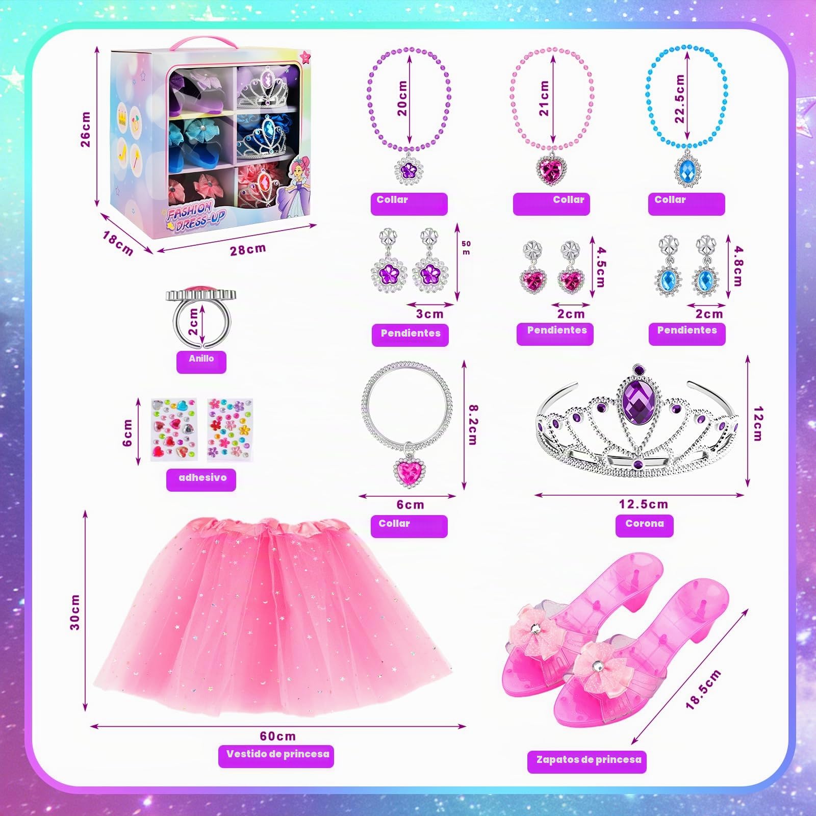 Princesa Zapatos Juguetes para Niñas,Zapatos Princesa Niñas, Princesa Juguetes Niña con 3 Pares de Zapatos, 3 Tutu Niña, Corona, Collar, Regalos Niñas para Navidad Cumpleaños para 3 4 5 6 Años-X