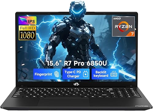 NIMO 15.6" IPS FHD Gaming-Laptop, 8 Cores AMD Ryzen 7 Pro 6850U 16GB LPDDR5 RAM 1TB SSD (Beat i7-1360P Up to 4.7GHz) AMD Radeon 680M GPU 100W Type-C