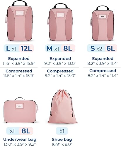 Miniatura 2 de BAGSMART Cubitos de embalaje de compresión, 6 cubos de embalaje para maletas, organizador de bolsas de viaje para equipaje, cubo de embalaje ligero