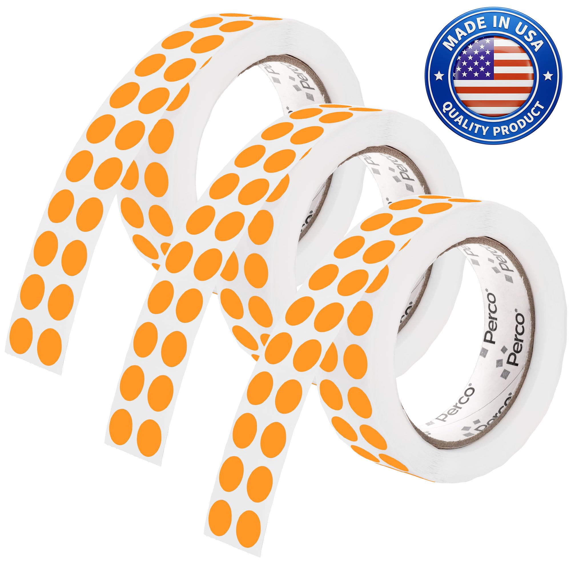 Perco Neon Orange Perforated Round Circle Dot Sticker 1/2-Inch Labels — 3 Rolls, 9,000 Stickers - Events, Tasks for Priority Flags, Urgent Marking &amp; Action Labels, Strong Adhesive—Made in USA