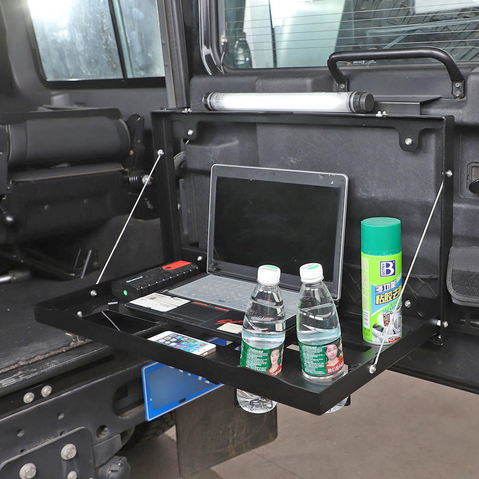 Table de coffre pour hayon Porte arrière Camping tout-terrain Bureau Étagère de rangement Compatible avec Land Rover Defender 110 2020-2022, Table de coffre en métal Étagère de rangement Chargement