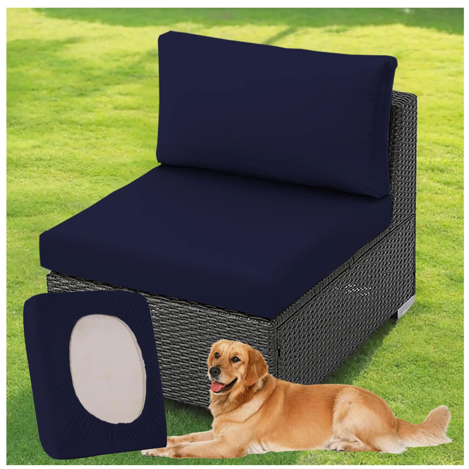 ZGDDPZA 1/2/3 PCS Rattan Cushion Covers, Stretch Fit Garden Furniture Seat Covers, Polyester Replacement for Patio, Balcony & Indoor Chairs (Black,1PC Length 150-190cm)
