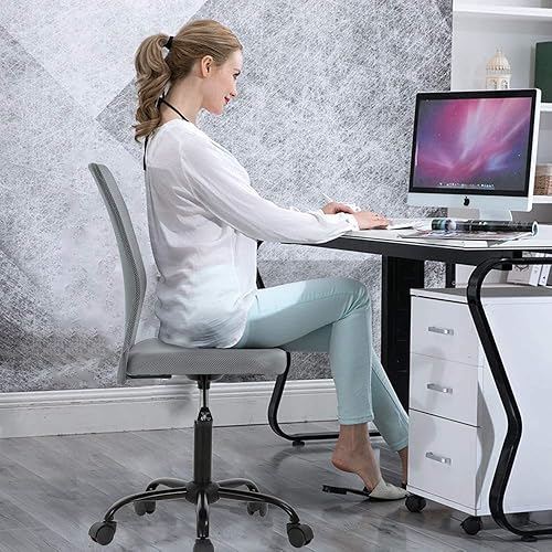 Miniatura 5 de Silla ergonómica de oficina de malla, soporte lumbar sin brazos, silla de escritorio moderna y elegante para PC, color negro, con respaldo medio,
