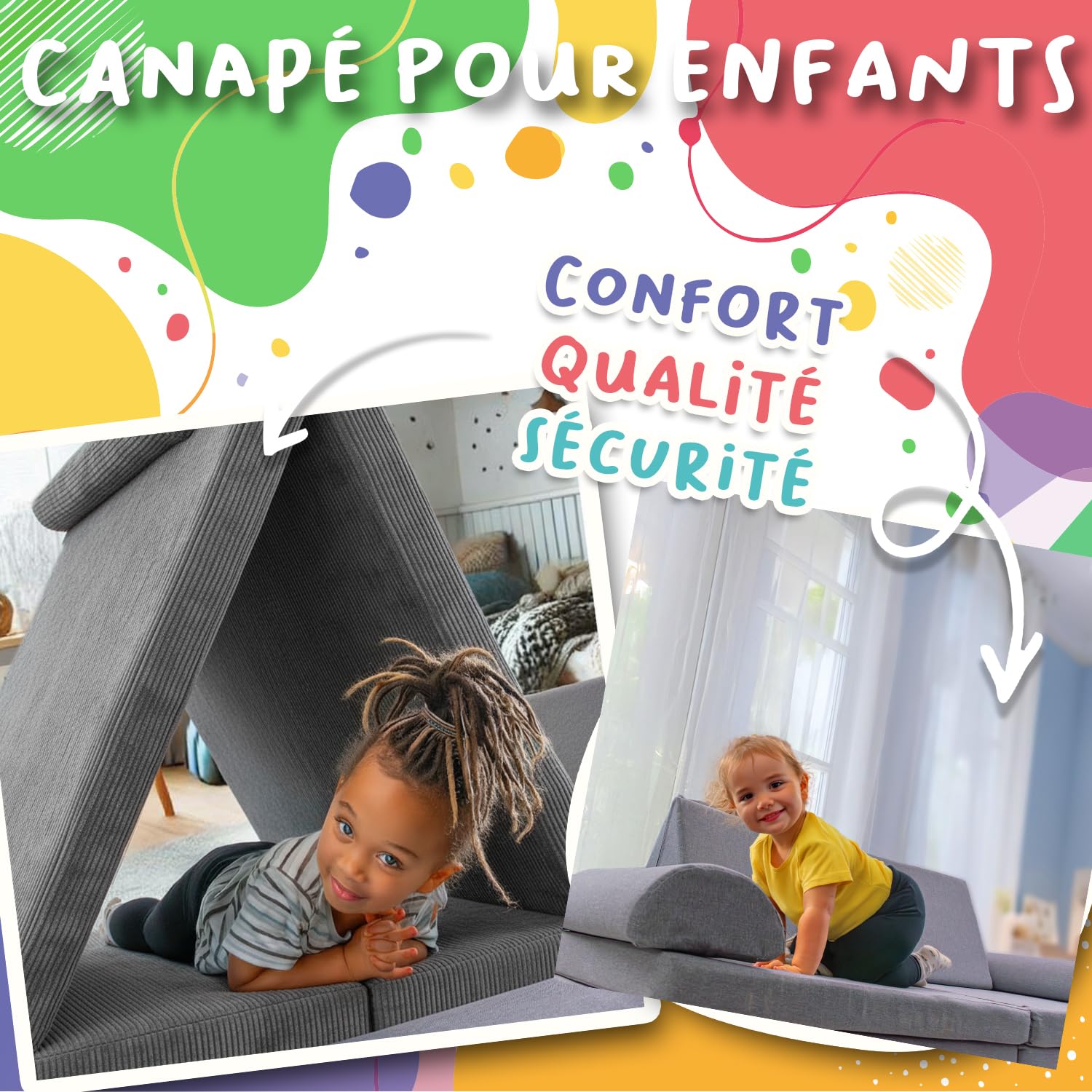 POKAR Canapé Enfant Convertible Velours Côtelé | Canapé Modulable Enfant en Mousse | Possibilités de Jeux Infinies pour Chambre d'enfant | Certifié Oeko-TEX | Brun Chocolat