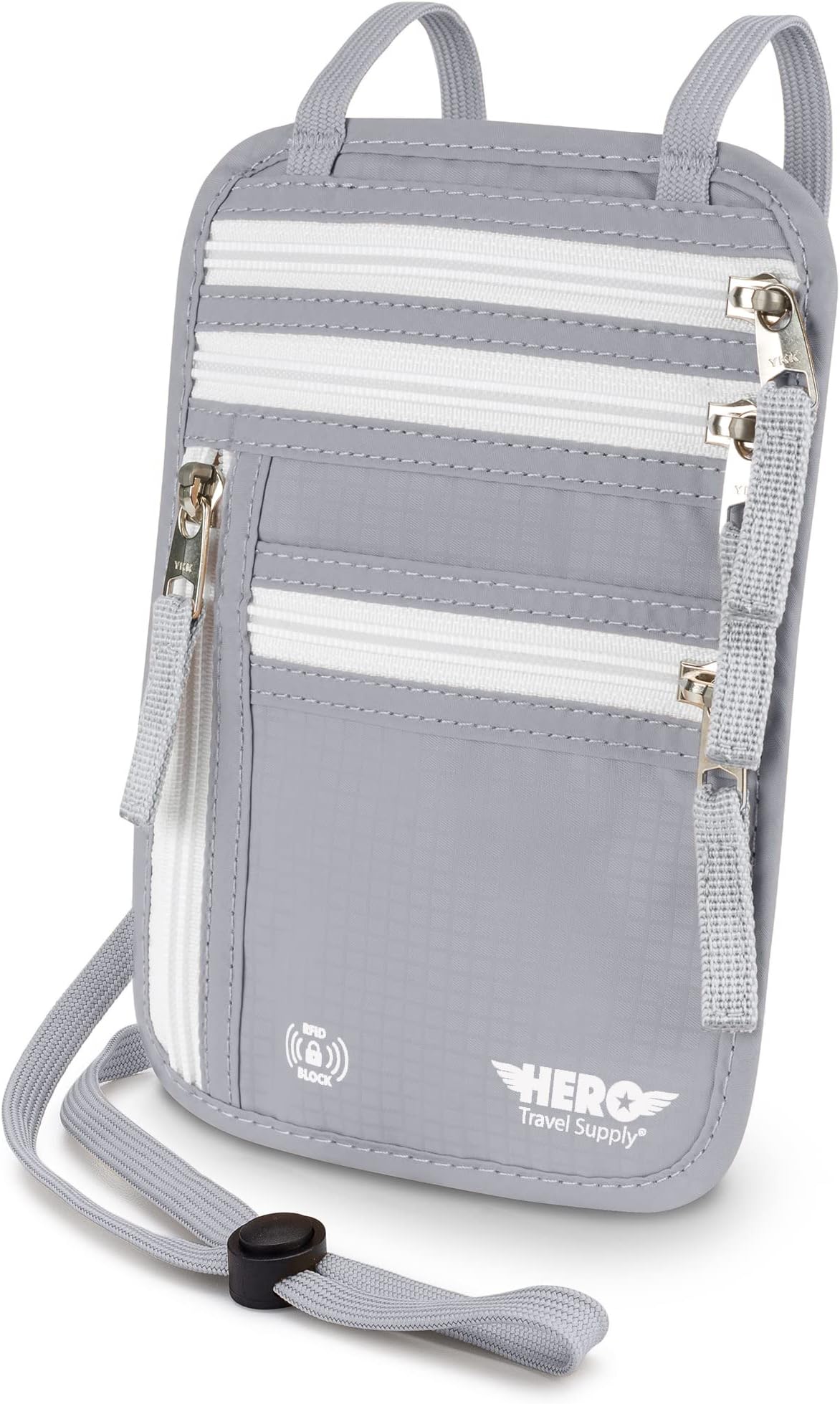 HERO Neck Wallet - RFID Blocking Passport Holder, Easy to Conceal Travel Pouch (Ash Grey)